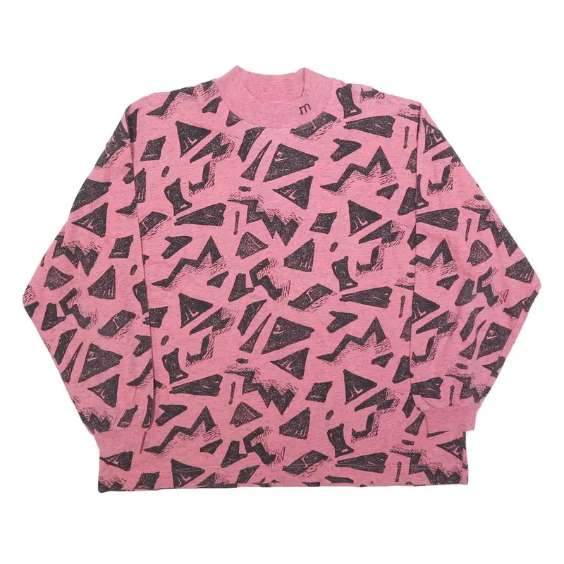 Maser Womens Pink & Black Geometric Print Crew Neck Sweatshirt L Cotton Blend 1