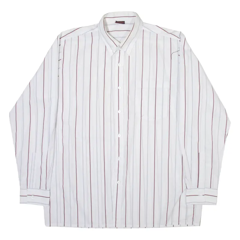 Masku Mens Shirt White Striped Long Sleeve L 1