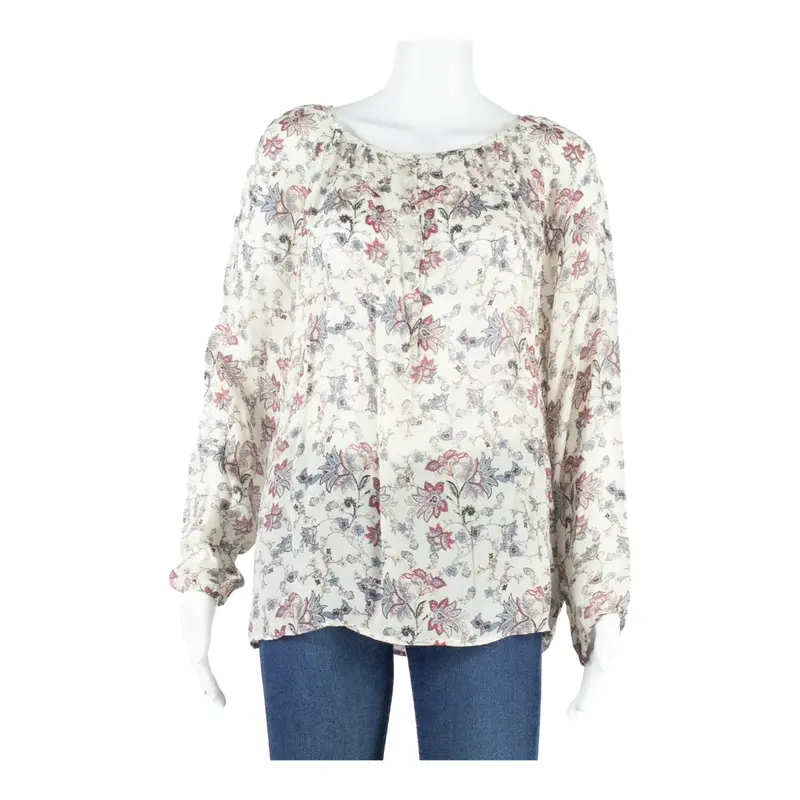 Massimo Dutti Sheer Womens Printed Blouse Beige 3/4 Sleeve Floral M 1