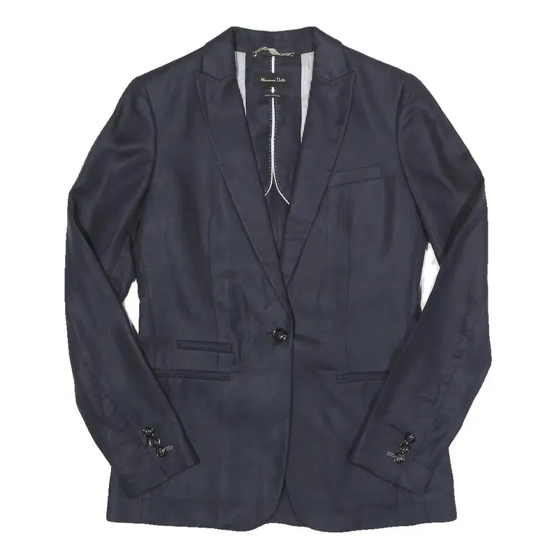 Massimo Dutti Womens Navy Blue Blazer Jacket S Linen Blend Classic Tailored 1