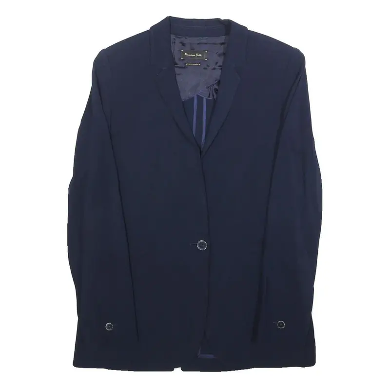 Massimo Dutti Womens Navy Blue Jacket S Viscose Button Plain Stylish Elegant 1