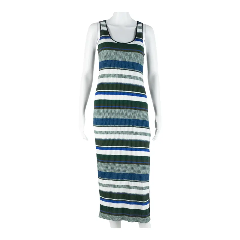 Massimo Dutti Womens Shift Dress Green Striped Sleeveless Long Xs 1