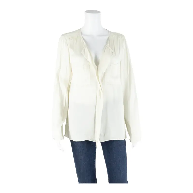 Massimo Dutti Womens Top Cream V-Neck Long Sleeve Silk Uk 12 1