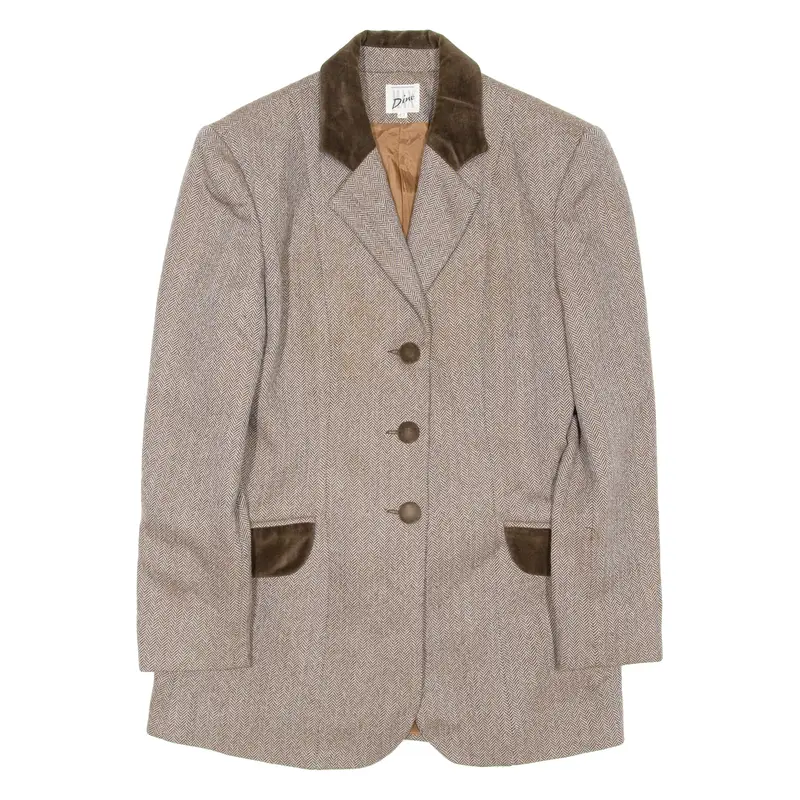 Max Dine Womens Blazer Coat Brown Wool Herringbone M 1