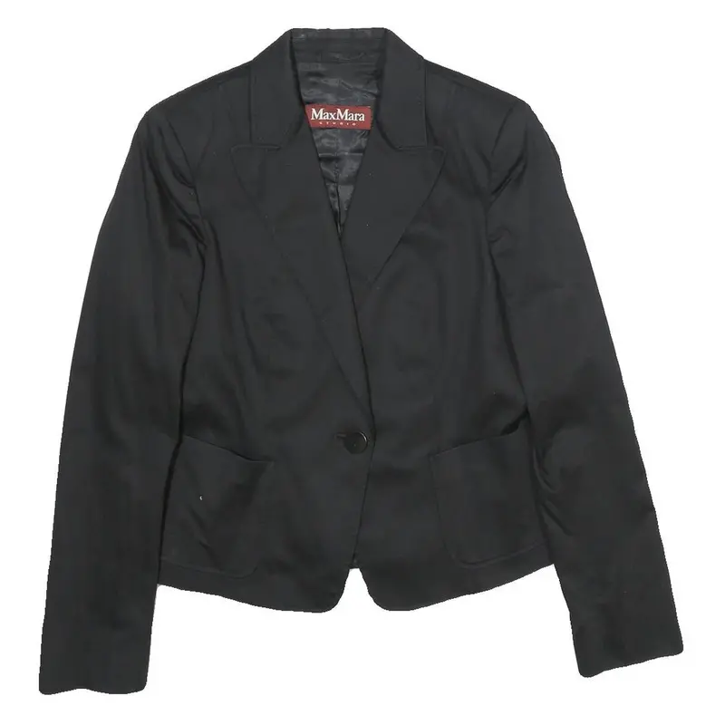 Max Mara Studio Womens Black Cotton Blend Tailored Jacket Uk 12 Button Plain 1
