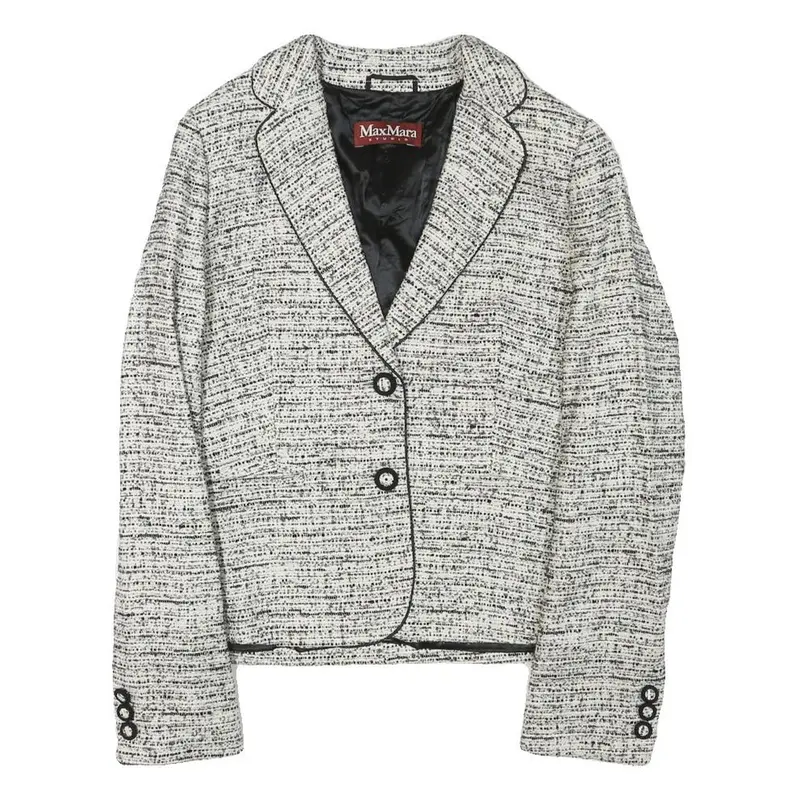 Max Mara Studio Womens Black & White Tweed Button Jacket Xs Synthetic Classic 1