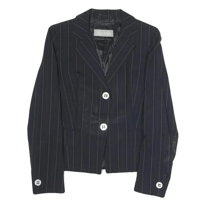 Max Mara Womens Black Pinstripe Tailored Blazer Jacket Uk 6 Polyester Blend 1