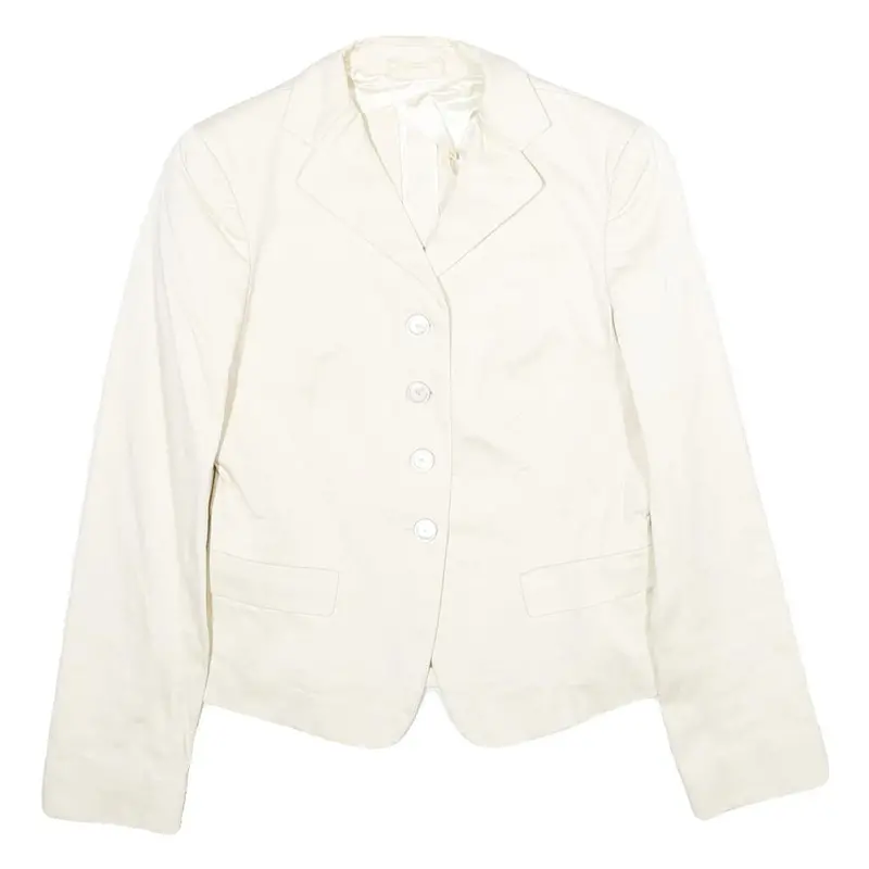 Max Mara Womens Cream Cotton Blend Tailored Jacket Uk 6 Button Plain Elegant 1