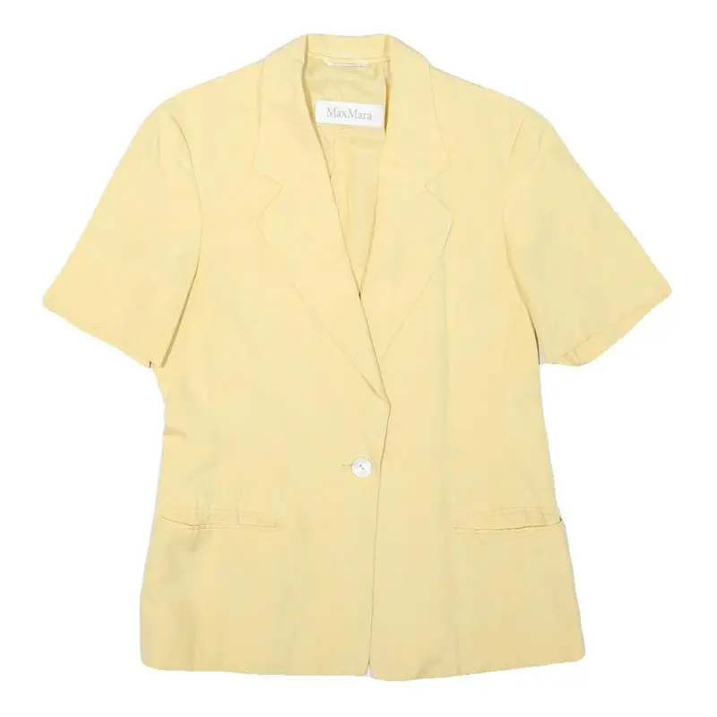 Max Mara Womens Yellow Silk Blend Short Sleeve Button Jacket S Plain Elegant 1