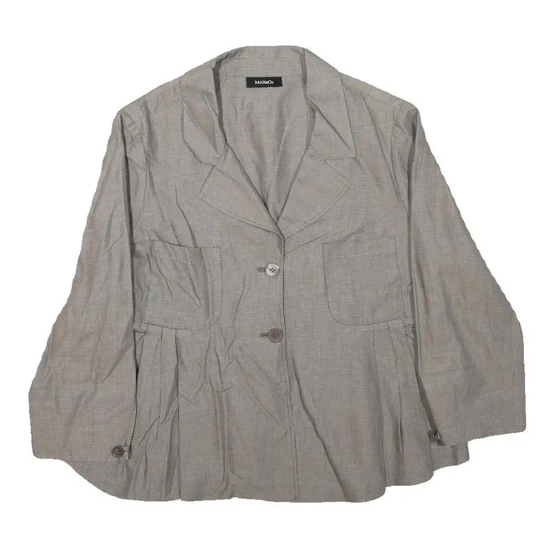 Max&Co Womens Beige Cotton Blend Button Jacket M Checked Stylish Classic 1
