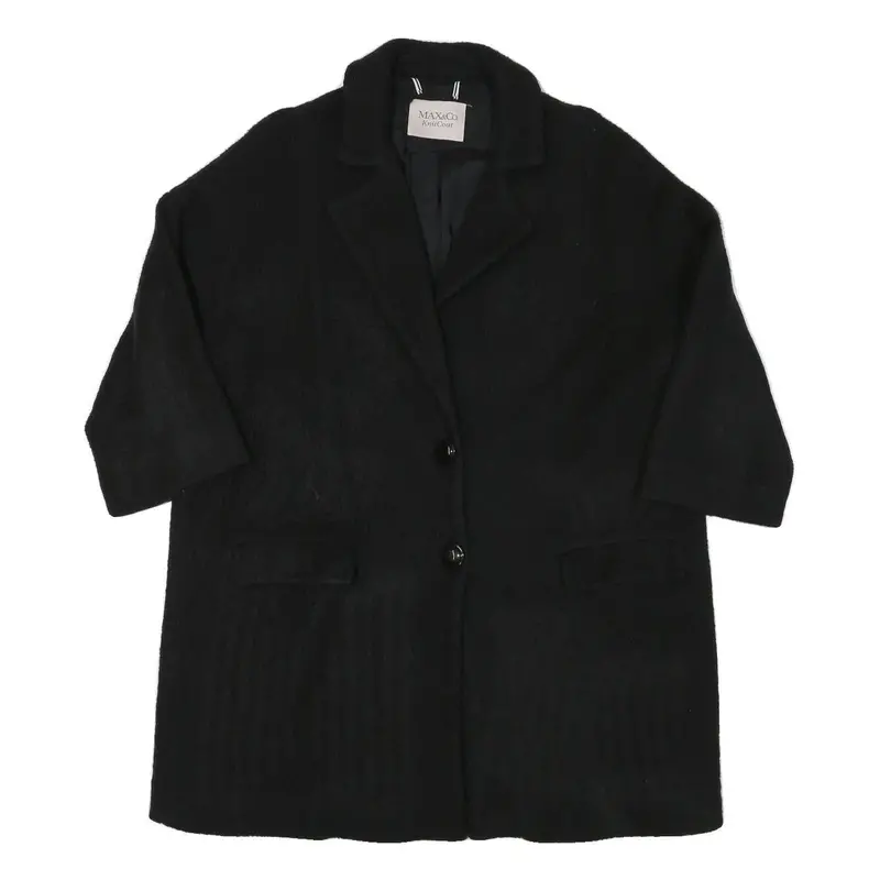 Max&Co Womens Black Elegant Jacket L Polyester Blend Plain Button Closure 1
