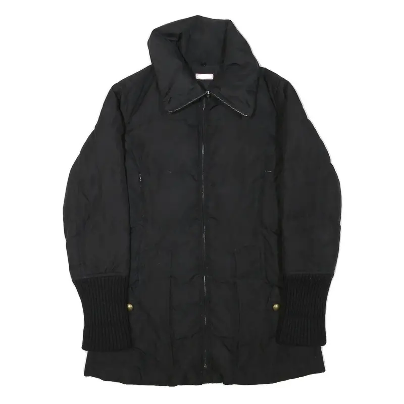 Max&Co Womens Black Jacket S Polyester Blend Plain Zip Button Collar Casual Wear 1