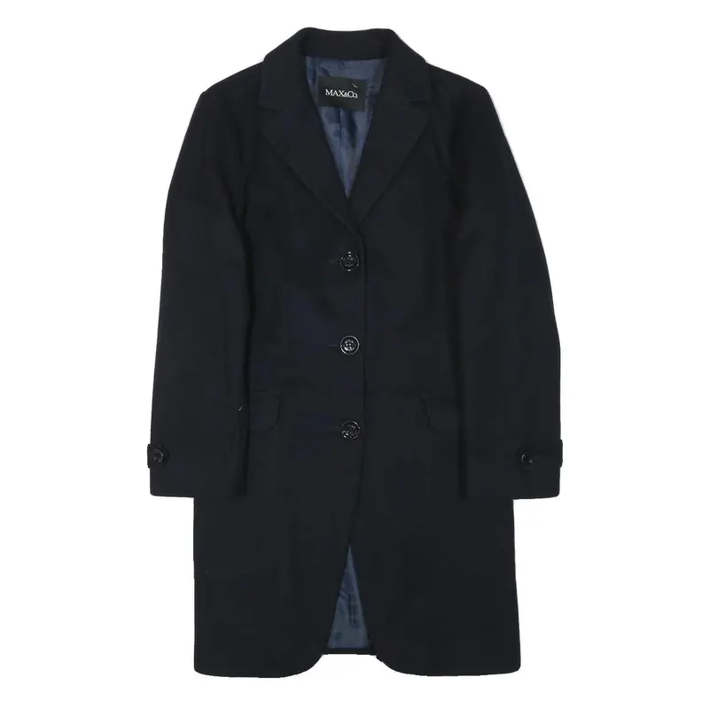 Max&Co Womens Black Wool Tailored Coat Xs Button Closure Classic Outerwear 1