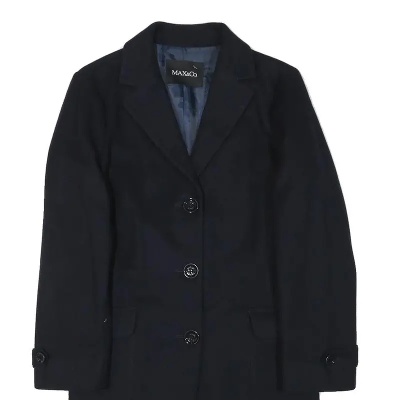 Max&Co Womens Black Wool Tailored Coat Xs Button Closure Classic Outerwear 2