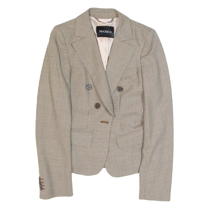 Max&Co Womens Blazer Jacket Beige Wool Houndstooth Uk 10 1