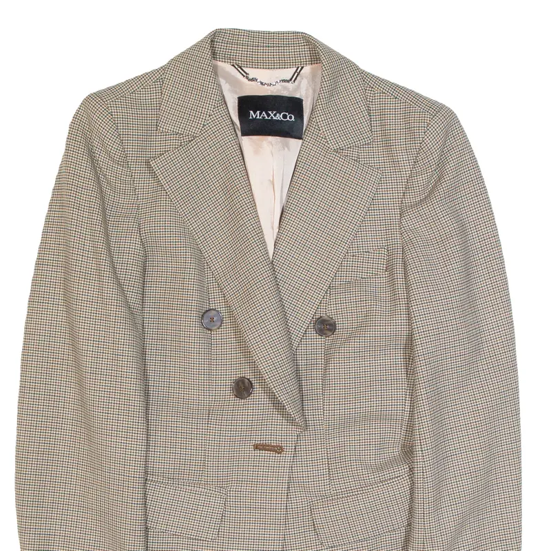 Max&Co Womens Blazer Jacket Beige Wool Houndstooth Uk 10 2