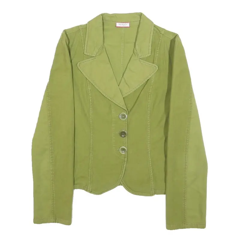 Max&Co Womens Green Cotton Blend Jacket Uk 10 Button Plain Classic Fit 1