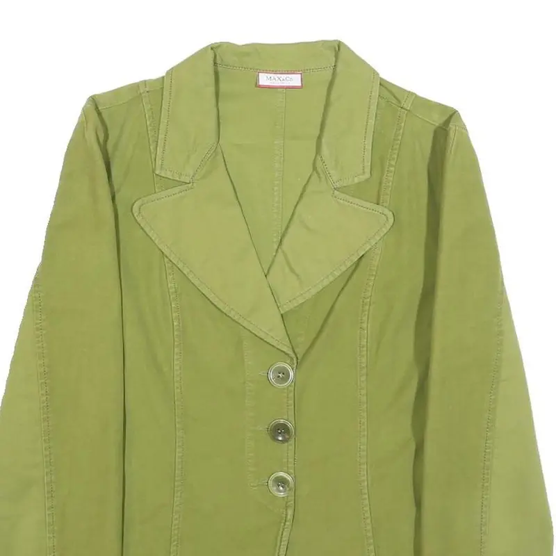 Max&Co Womens Green Cotton Blend Jacket Uk 10 Button Plain Classic Fit 2