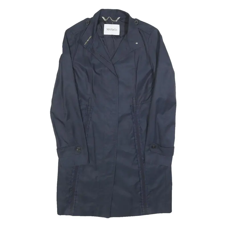 Max&Co Womens Navy Blue Coat Jacket Uk 10 Cotton Blend Plain Button Closure 1
