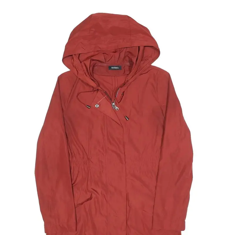 Max&Co Womens Red Nylon Hooded Jacket Xs Lightweight Zip Closure Casual 2