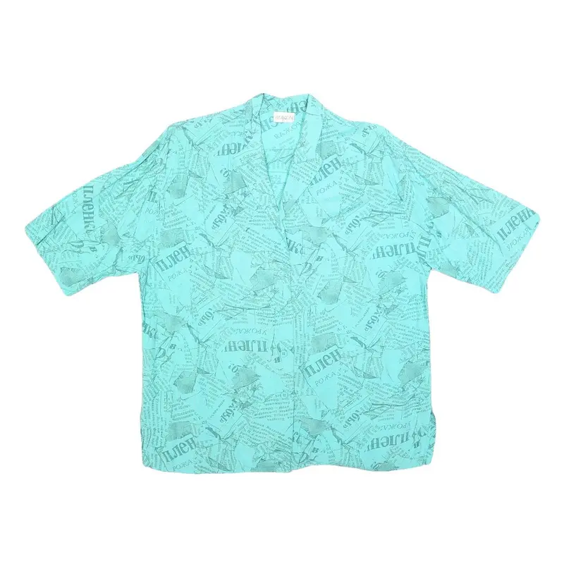 Mayon Womens Blue Printed Shirt Short Sleeve Collared L Lightweight Casual 1