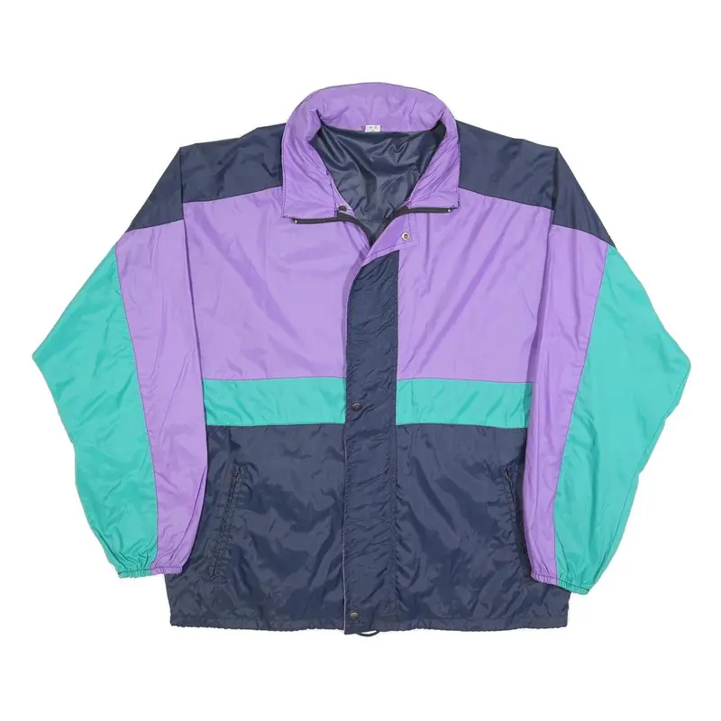 Mc Due Mens Purple & Green Nylon Colourblock Jacket L Windbreaker Zip Closure 1