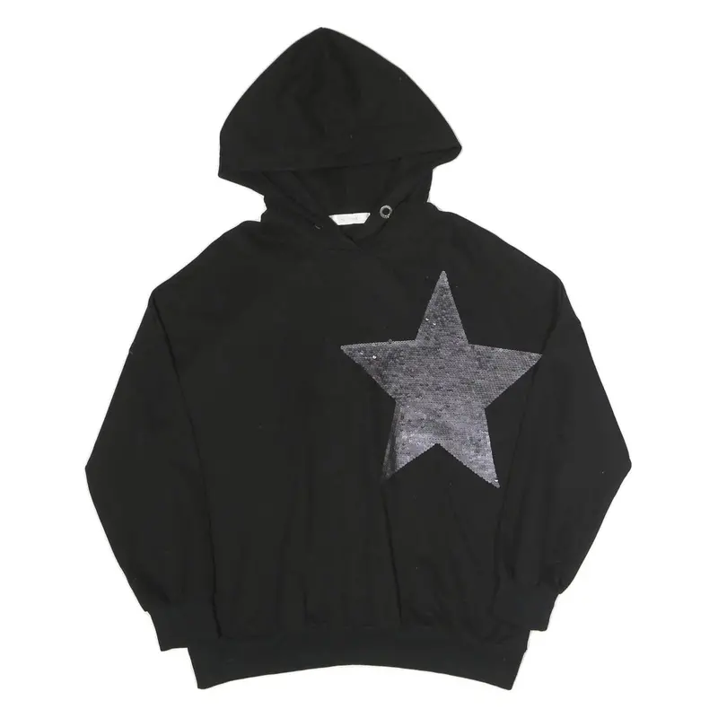 Mc Lorene Womens Black Hoodie S Star Sequins Pullover Sweatshirt 1
