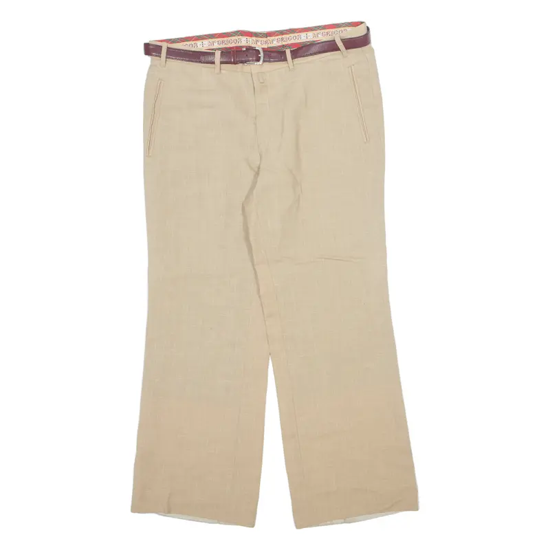 Mcgregor Belted Mens Trousers Beige Regular Straight 90S Wool W35 L30 1