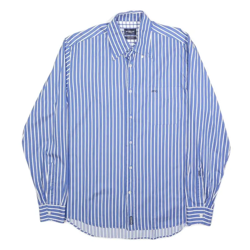 Mcgregor Mens Blue & White Striped Shirt L Cotton Casual Regular Fit Smart 1