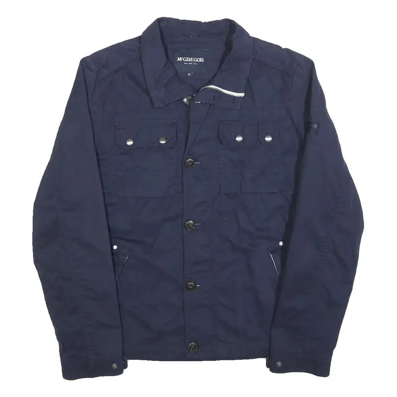Mcgregor Mens Navy Blue Cotton Blend Jacket L Zip Chest Pockets Casual Outerwear 1