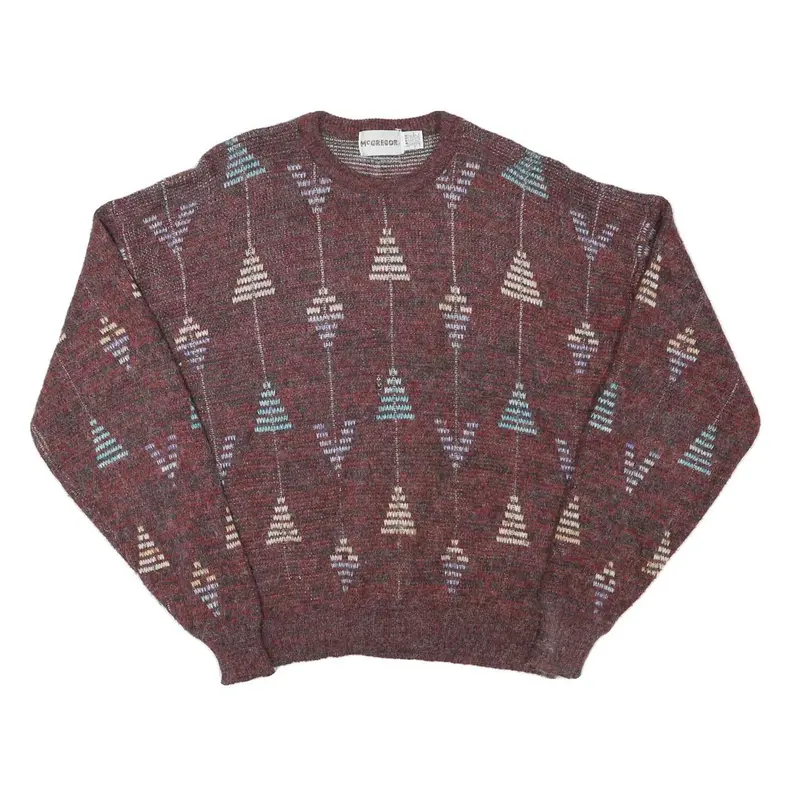 Mcgregor Mens Red Patterned Jumper Crew Neck Wool Blend L Casual Knitwear 1