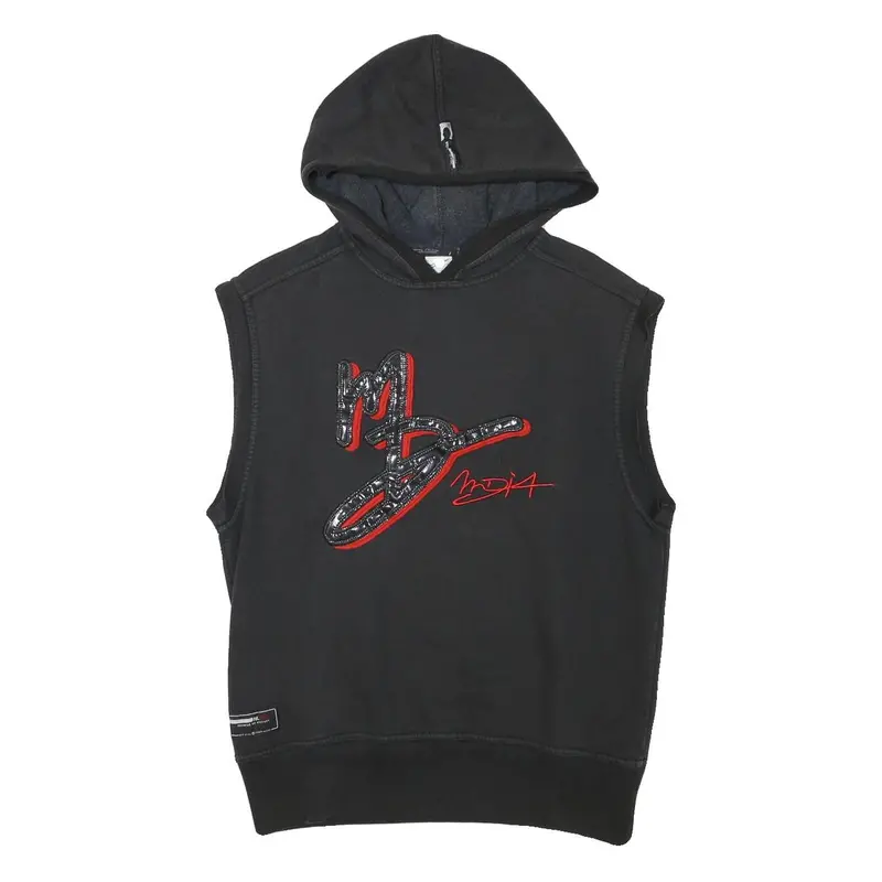 Mdia Mens Black Sleeveless Hoodie S Cotton Blend Logo Graphic Pullover 1