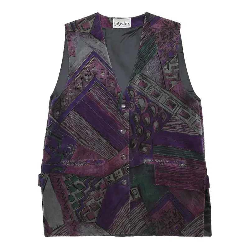 Medex Womens Purple Printed Button Jacket M Polyester Blend Relaxed Fit 1