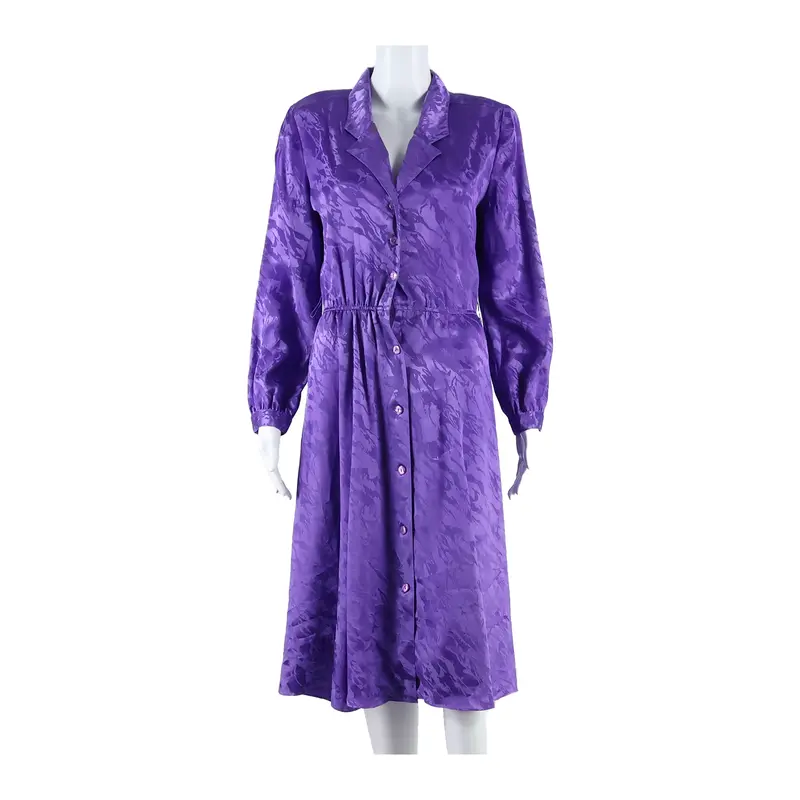 Melissa Petites Collared Womens A-Line Dress Purple Crazy Pattern Long M 1