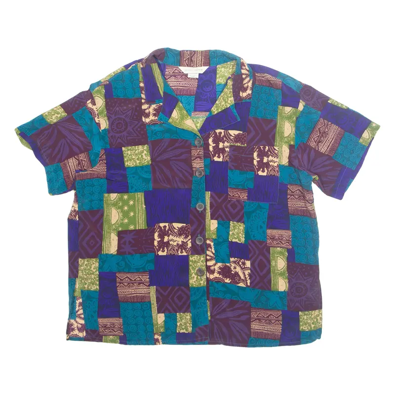Melrose Studio Womens Printed Shirt Purple Collared Crazy Pattern M 1