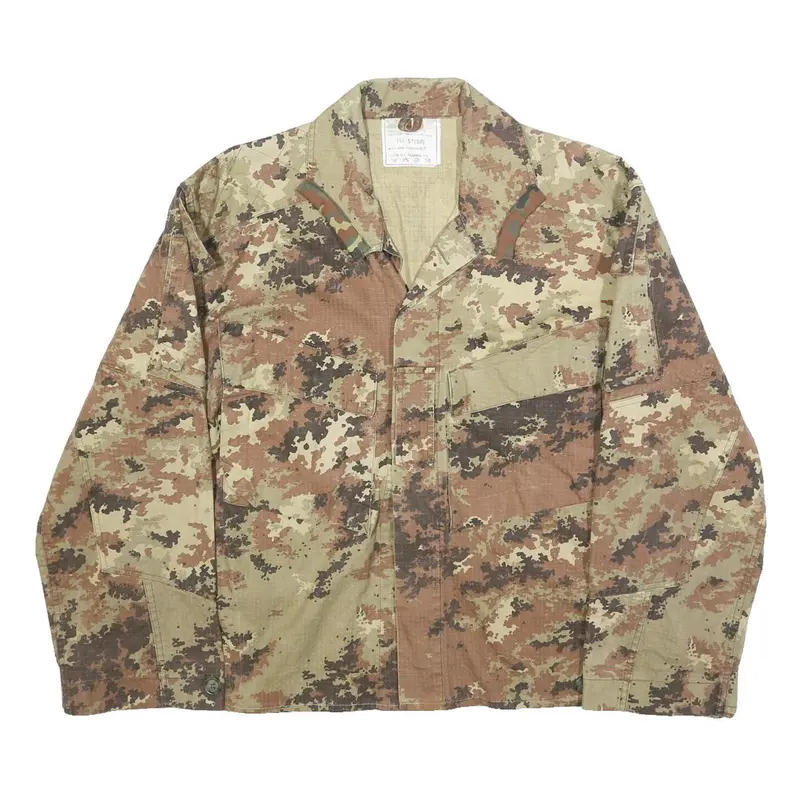Mens Beige Brown Camouflage Cotton Blend Button Jacket S Military Style 1