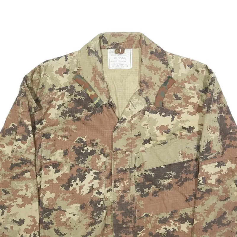 Mens Beige Brown Camouflage Cotton Blend Button Jacket S Military Style 2