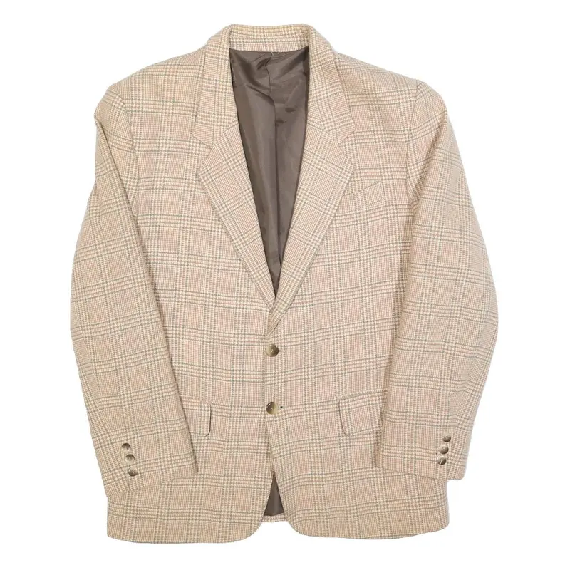 Mens Beige Check Wool Blend Classic Button Jacket M Tailored Blazer 1