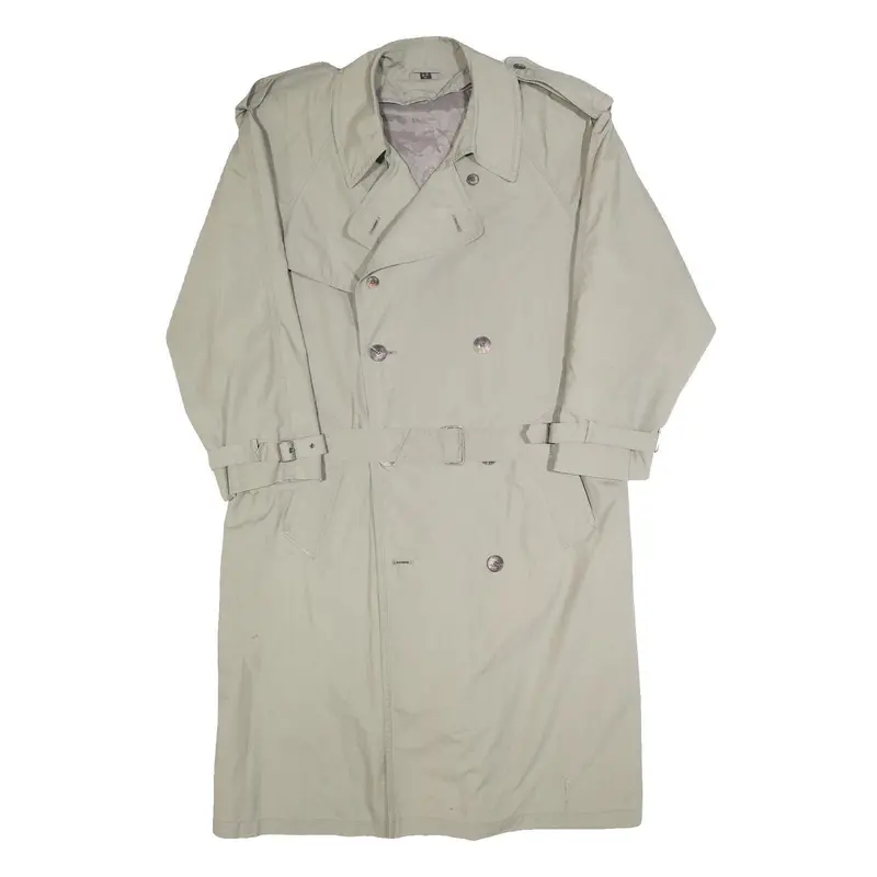 Mens Beige Classic Long Sleeve Cotton Blend Trench Jacket L Button Closure 1