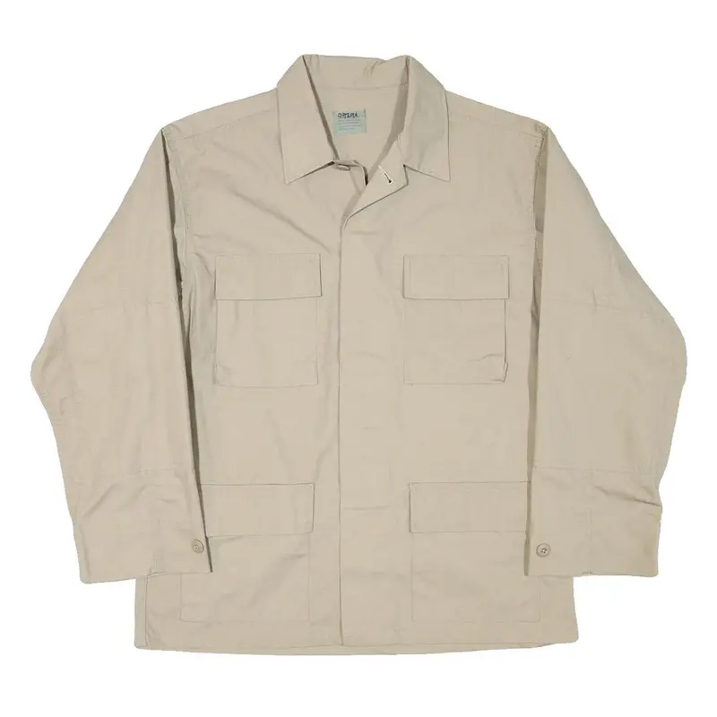Mens Beige Cotton Blend Casual Button Jacket L Plain Santa Clara Public Health 1