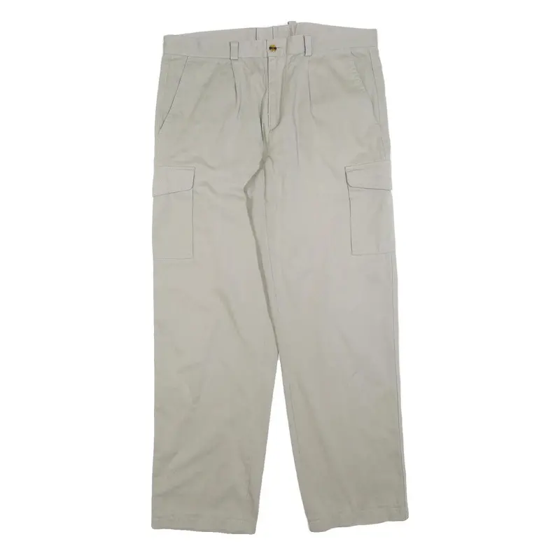 Mens Beige Cotton Blend Regular Fit Cargo Trousers W36 L32 Zip Closure Utility 1