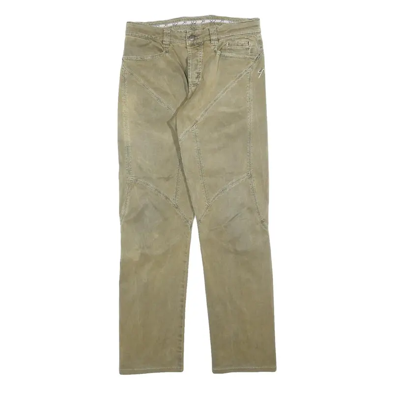 Mens Beige Cotton Blend Regular Fit Zip Closure Trousers W30 L32 Casual Pants 1
