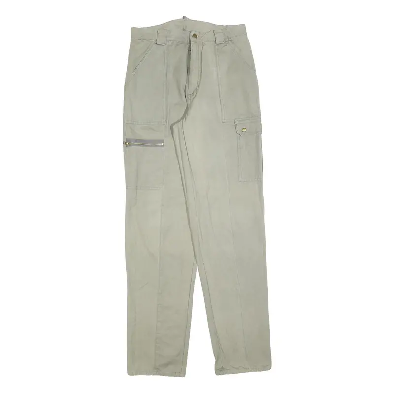 Mens Beige Cotton Regular Cargo Trousers W30 L34 Zip Closure 1