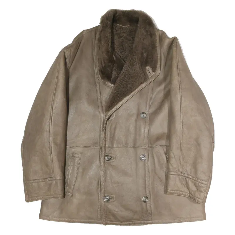 Mens Beige Faux Shearling Button Jacket Xl Classic Outerwear Warm Winter Coat 1