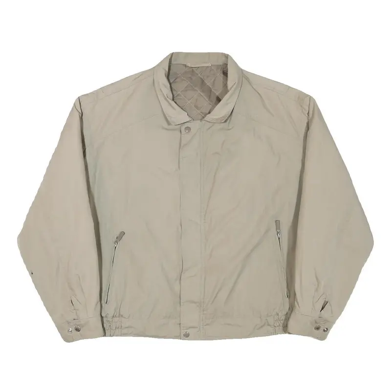 Mens Beige Polyester Blend Casual Zip Jacket L Plain Lightweight Warm 1