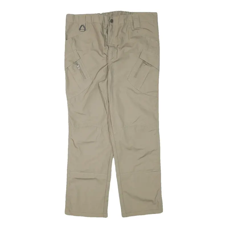 Mens Beige Polyester Blend Regular Fit Straight Leg Trousers W37 L28 Casual Zip 1