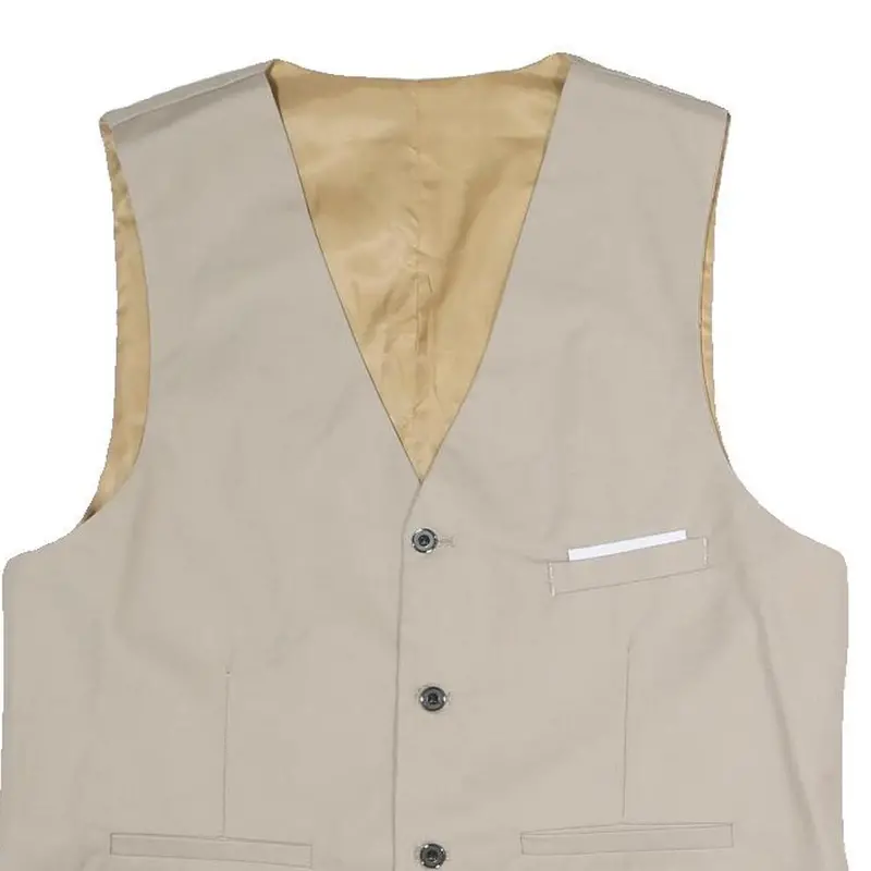 Mens Beige Smart Button Jacket M Polyester Blend Plain Waistcoat Formal 2