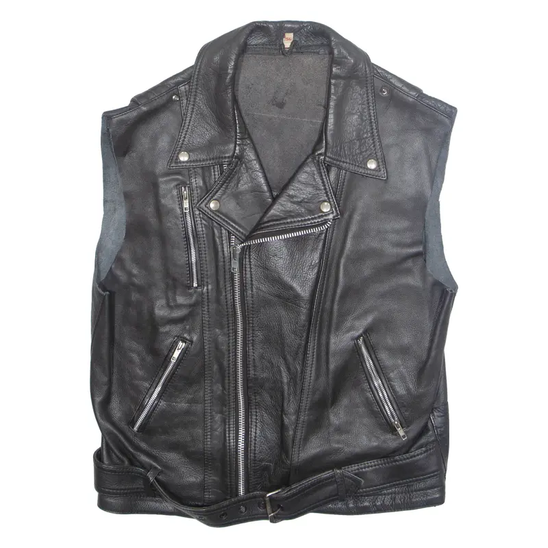 Mens Biker Gilet Black Leather L 1