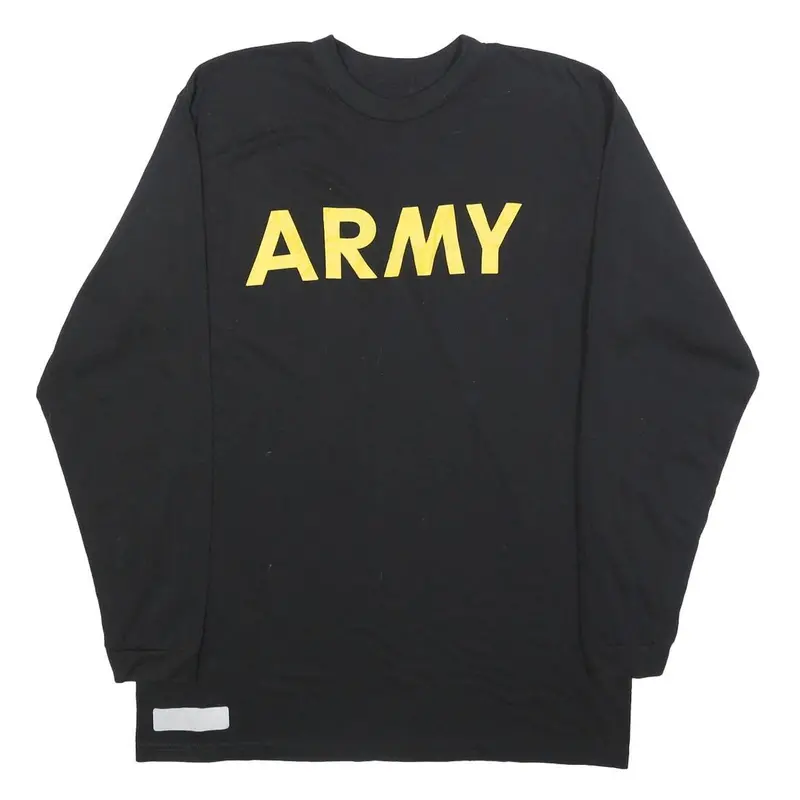 Mens Black Army Graphic Long Sleeve Crew Neck Cotton Blend T-Shirt L 1