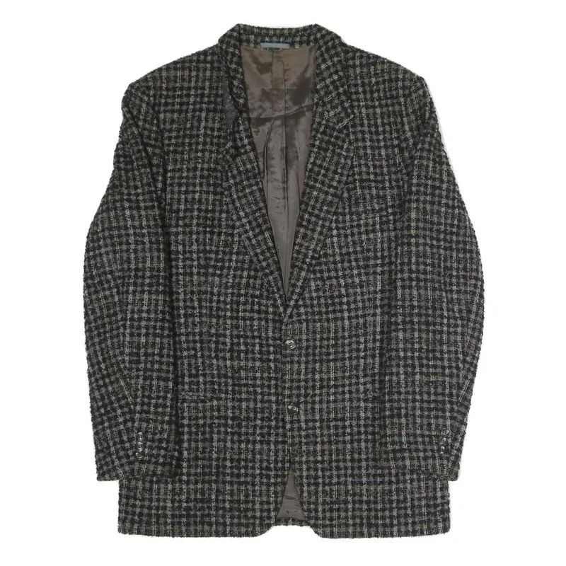 Mens Black & Brown Check Classic Jacket M Polyester Blend Button Closure Formal 1